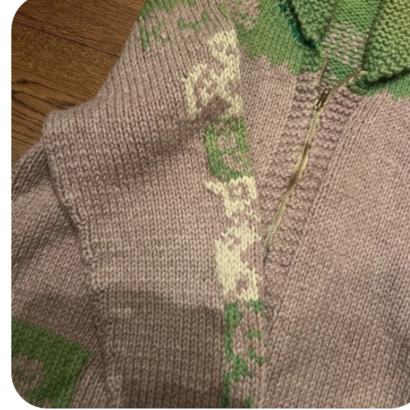 Vintage Rare Large Cowichan Zip Up Sweater 1960s - Picture 4 of 5